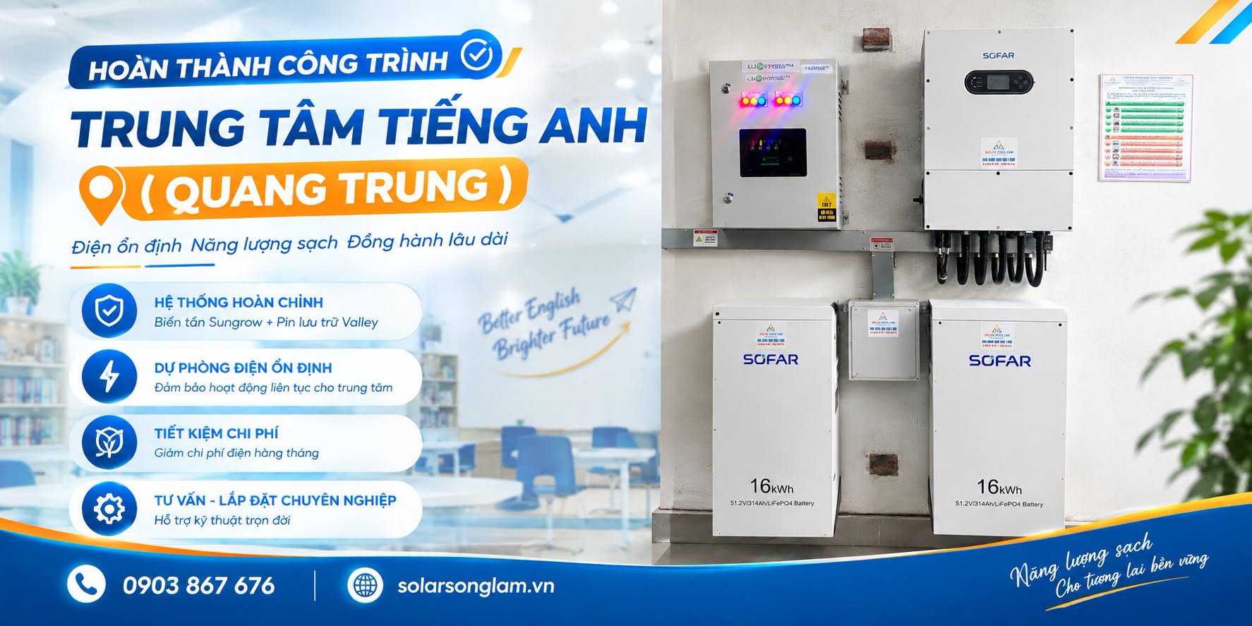 điện mặt trời Trung tâm Tiếng Anh – Quang Trung lưu trữ 32kWh